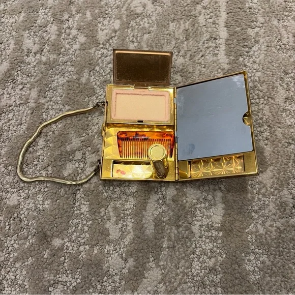 Vintage 1950’s Mother Of Pearl Brass Cosmetic Comb Lipstick Compact Case Purse - Picture 9 of 13